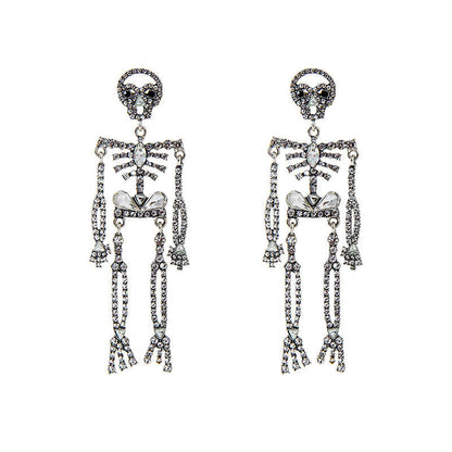 Halloween Eel Zircon Skull Earrings Retro Halloween Funny Skeleton Earrings Long Stud Earrings