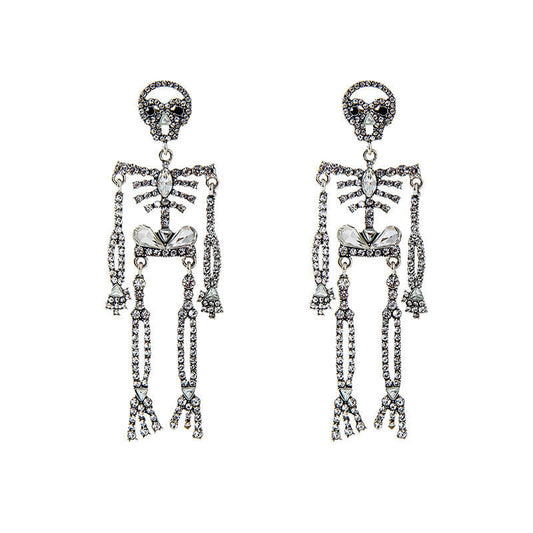 Halloween Eel Zircon Skull Earrings Retro Halloween Funny Skeleton Earrings Long Stud Earrings