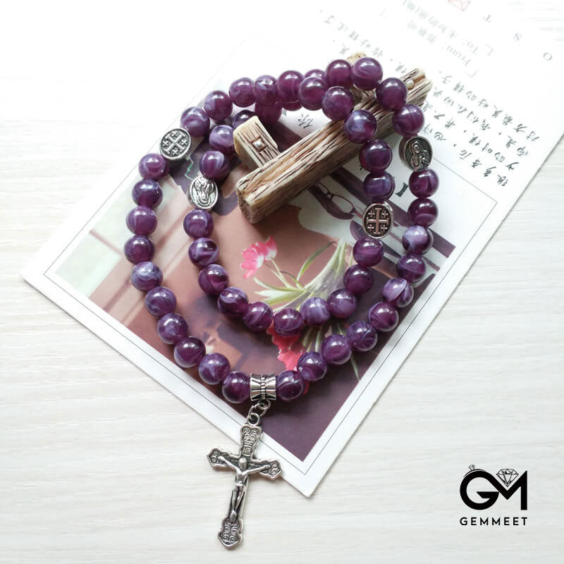 Amethyst Cross Pendant Rosary Bracelet