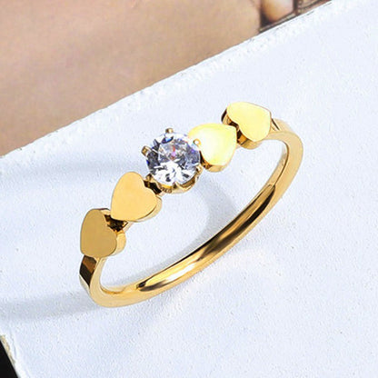 Heart Symmetric Zircon Stainless Steel Ring