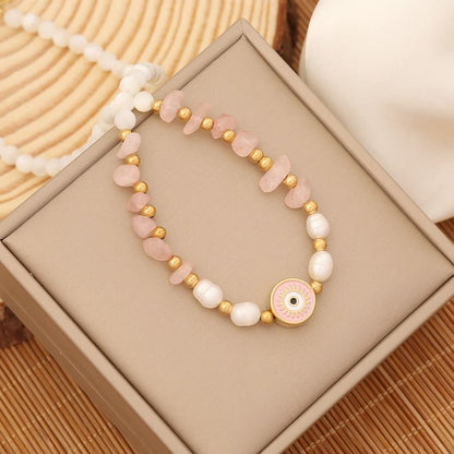 Natural Moonstone Pearl Evil Eye Necklace