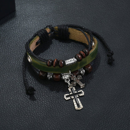 Double Cross Multilayer Leather Bracelet Simple Retro Leather Bracelet