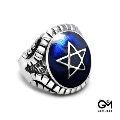 Titanium Steel Punk Pentagram Drop Ring