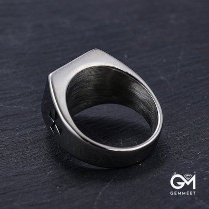 Titanium Steel Cross Shield Retro Silver Ring