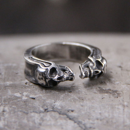 2 Skull Adjustable Thin Band Ring