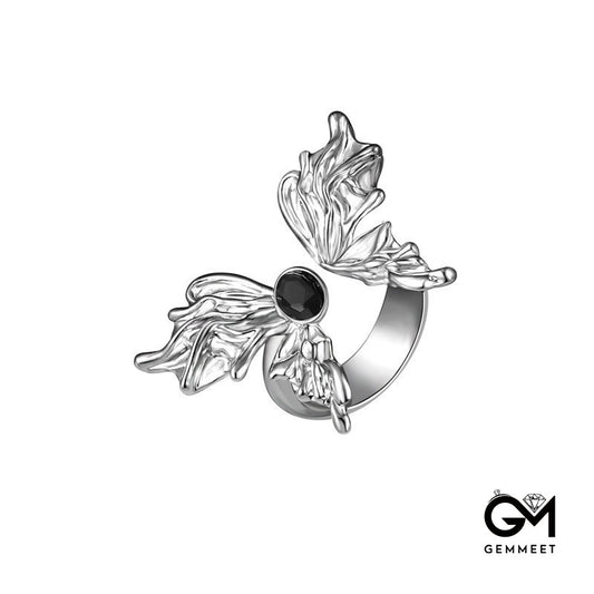 Opal Butterfly Black Zircon Ring