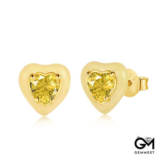 S925 Sterling Silver Yellow Heart Rubber Earrings