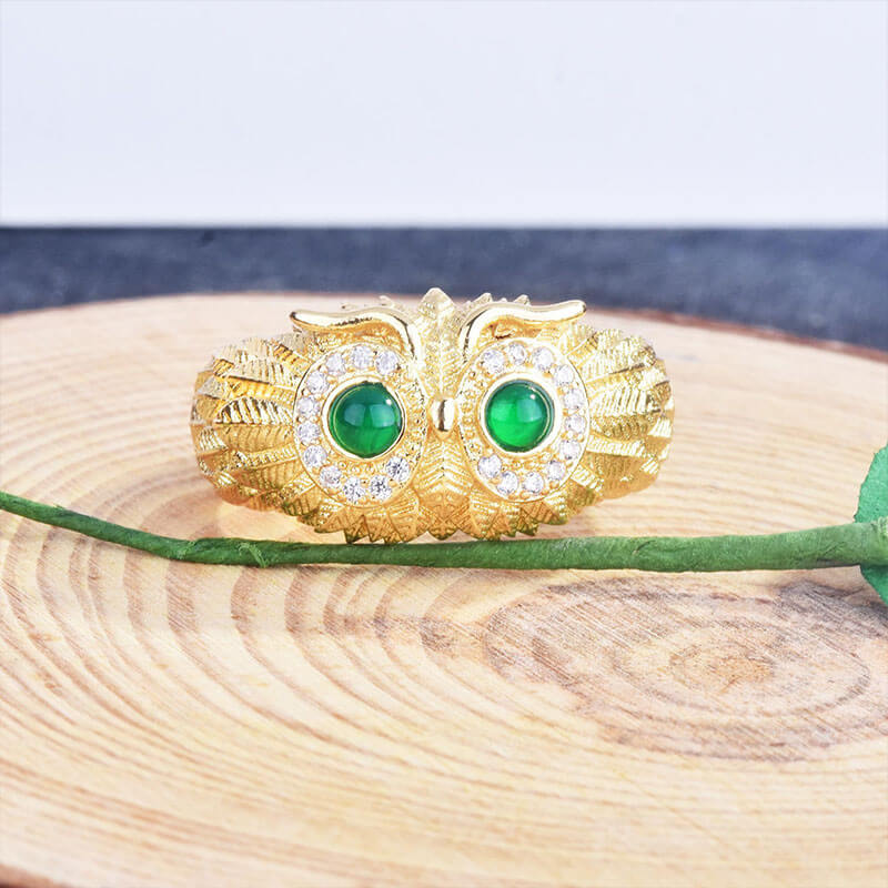 Owl Ring Natural Chalcedony Bird Eagle Opening Colored Treasure Ring