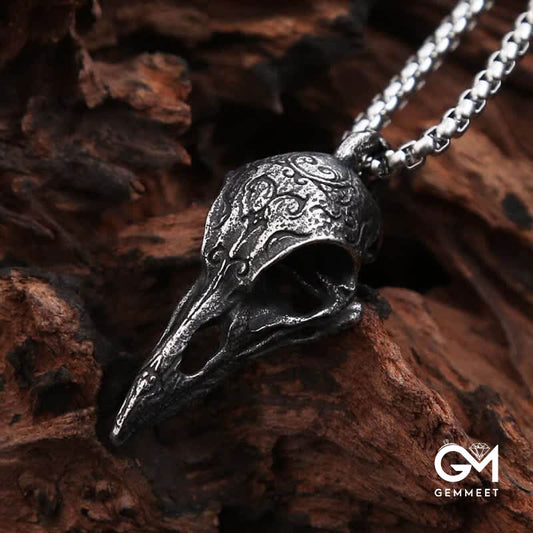 Men's Viking Raven Crow Skull Stainless Steel Necklace