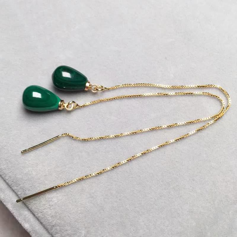 Natural Malachite Water Droplets Earrings