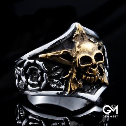 Men's Gothic Pentagram Skull Ring