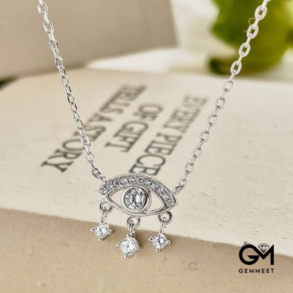 S925 Sterling Silver White Round Zirconium Eye Necklace