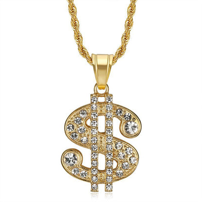 Hip Hop Jewelry Gold Plated Zirconia Dollar Sign Pendant