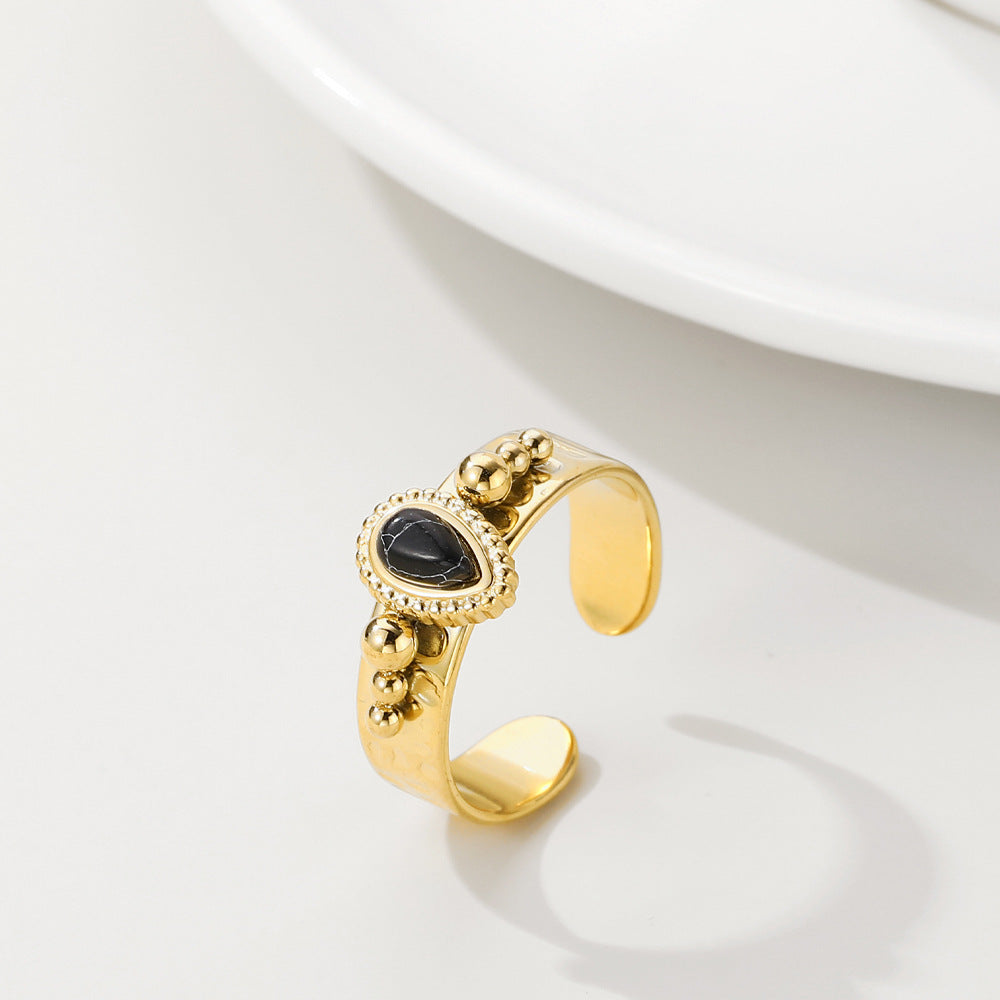 Retro Black Stone Adjustable Ring