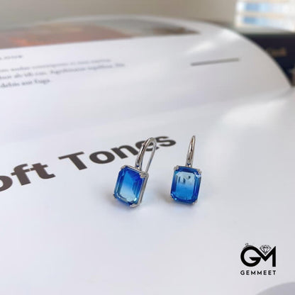 S925 Silver Simple Rectangular Blue Tourmaline Earrings