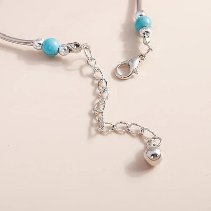 Turquoise Beaded Silver Cross Pendant Bracelet