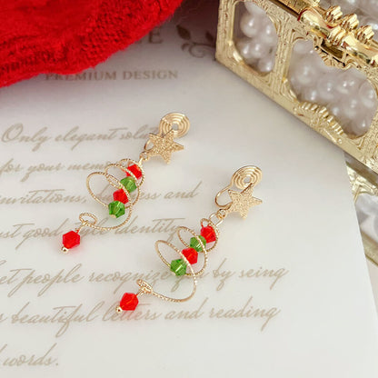 Christmas Special Star Christmas Tree Earrings Spiral Disc Pierced Ear Clips