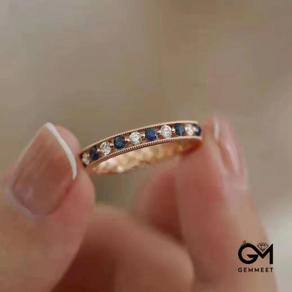 Plated S925 Silver Sapphire Mozambique Diamond Simple Ring