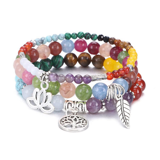 Bohemia Color Stones Tree of Life Lotus Leaf Symbol Bracelet