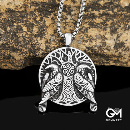 Viking Odin Raven Titanium Steel Vintage Necklace