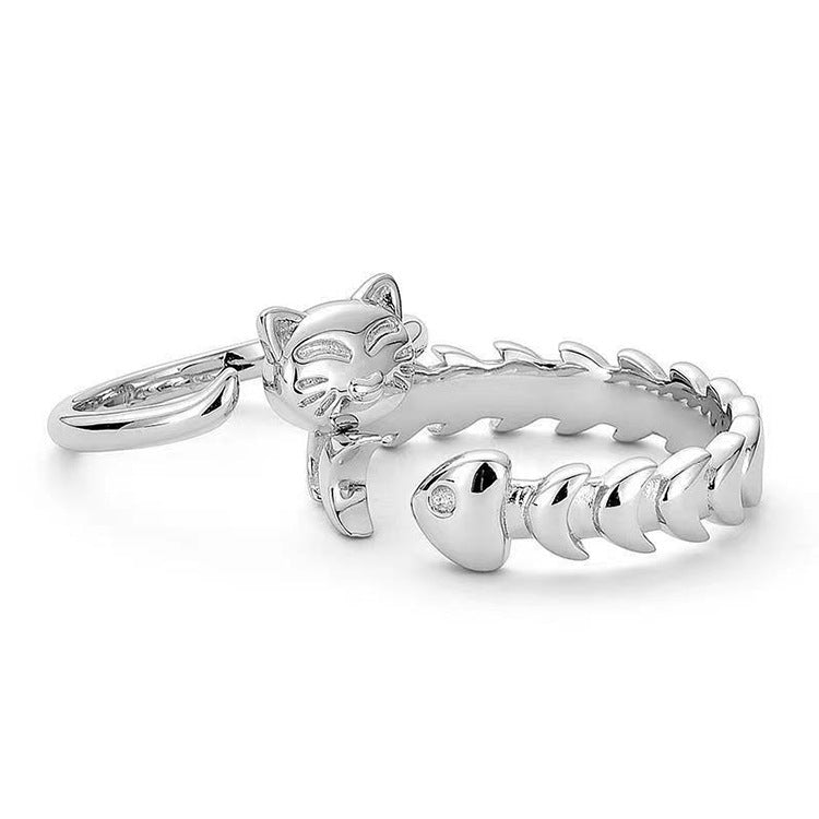 Cat Fishbone Couple Ring