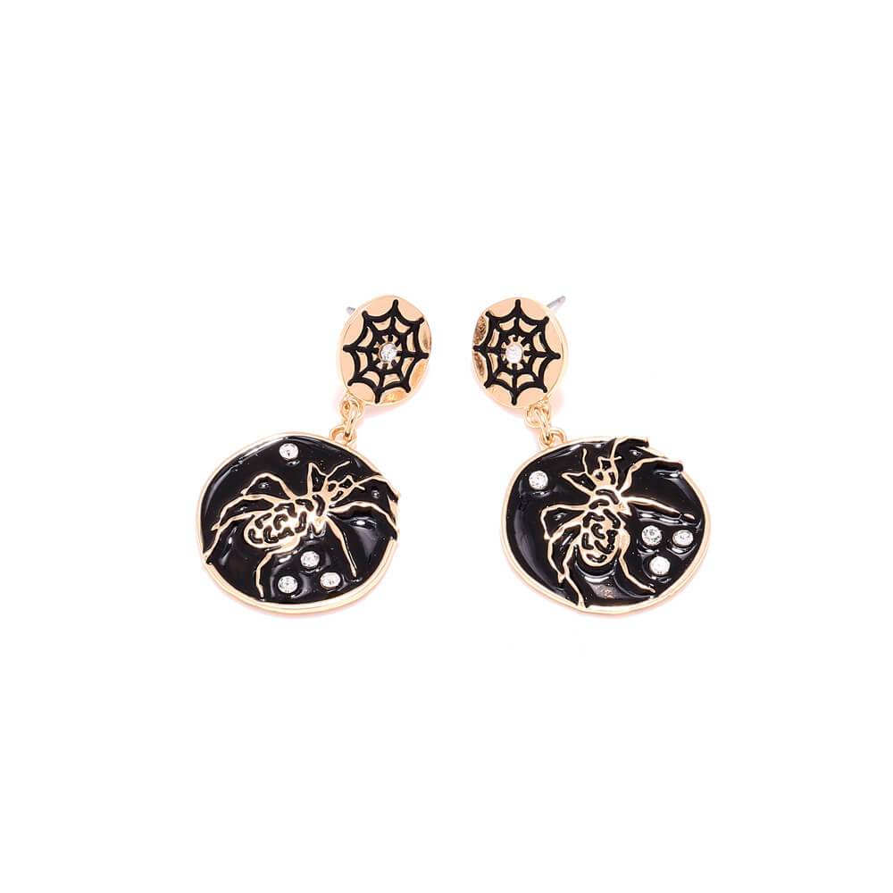 Halloween Inlaid Zircon Spider Earrings Personality Temperament Alloy Dripping Oil Spider Web Earrings Dark Earrings