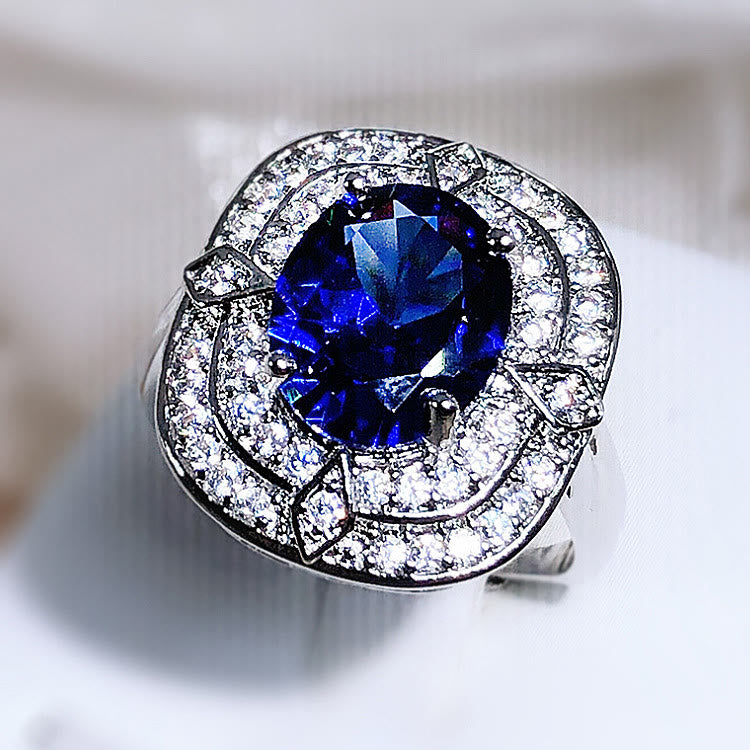 Luxury Wedding Sparkling Royal Blue Zircon Rings