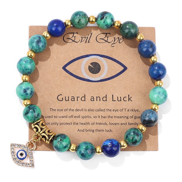 Green Aventurine & Color Stone Bead Evil Eye Pendant Bracelet