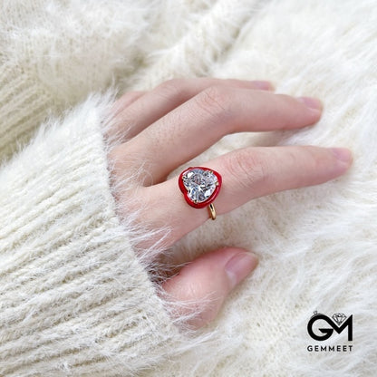 S925 Sterling Silver Red Love Drop Ring