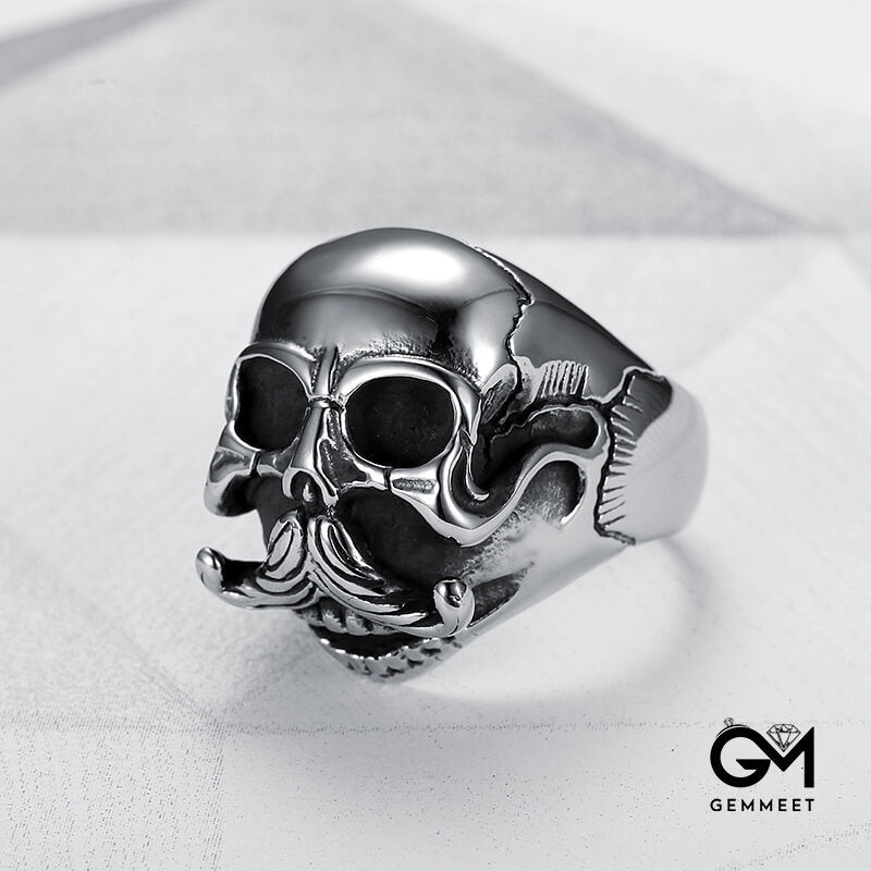 Titanium Steel Handlebar Mustache Human Skull Ring