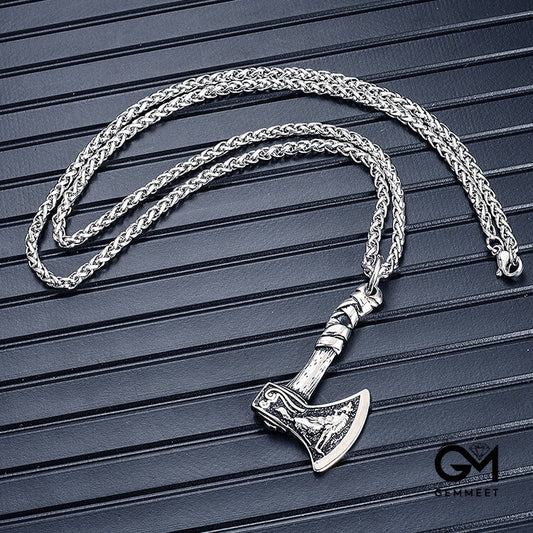 Viking Celtic Wolf Axe Titanium Steel Necklace