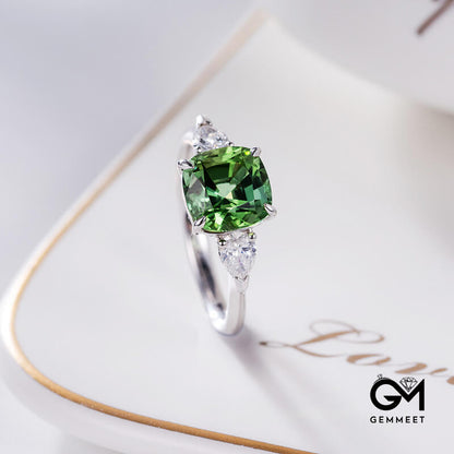 Green Tourmaline Square Diamond Temperament Beautiful Colorful Treasure Open Ring