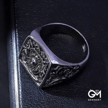 Retro Punk Lion Head Shield Knight Ring