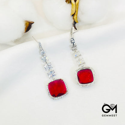 Square Red Stone Drop Earrings