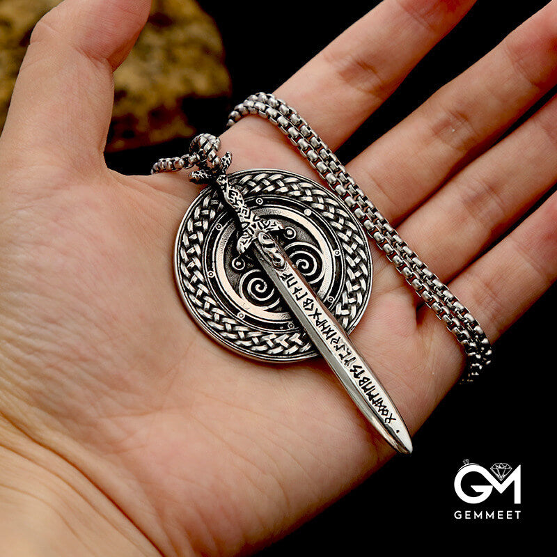 Vintage Viking Warrior Sword Shield Pendant Necklace