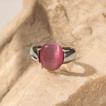 Minimalism Oval Cut Cat Eye Stone Signet Ring