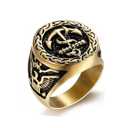 New Hip Hop Ring Titanium Steel Color Preservation Vacuum Plated Eagle Anchor Men's Ring