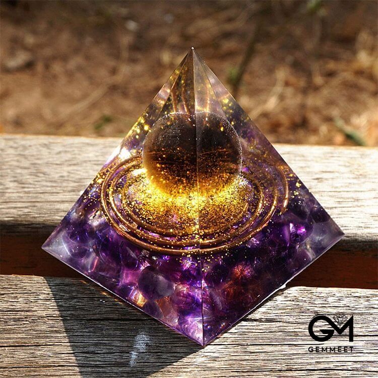 Tiger Eye Crystal Ball with Amethyst Orgone Pyramid