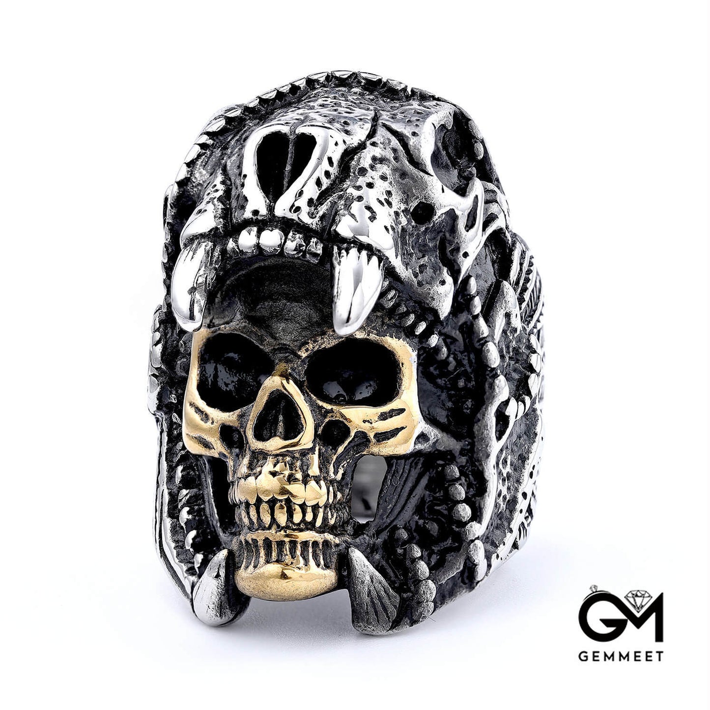 Big skull titanium steel vintage ring for men