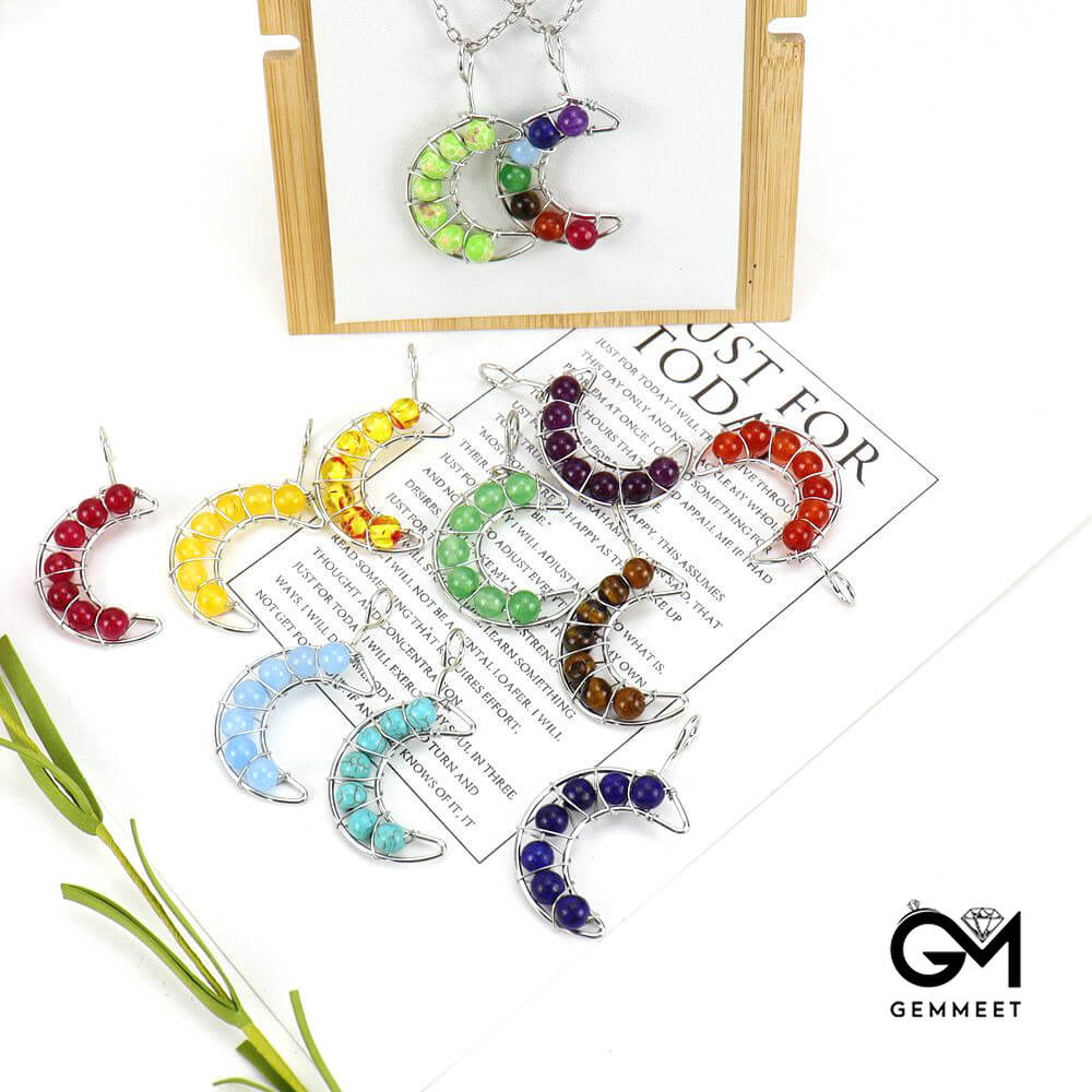 Multicolor Crystal Multicolor Bead Moon Necklace