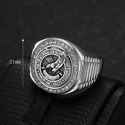 Stainless Steel Vacuum Gold-plated Inlaid Cubic Zirconia Eagle Domineering Men's Ring