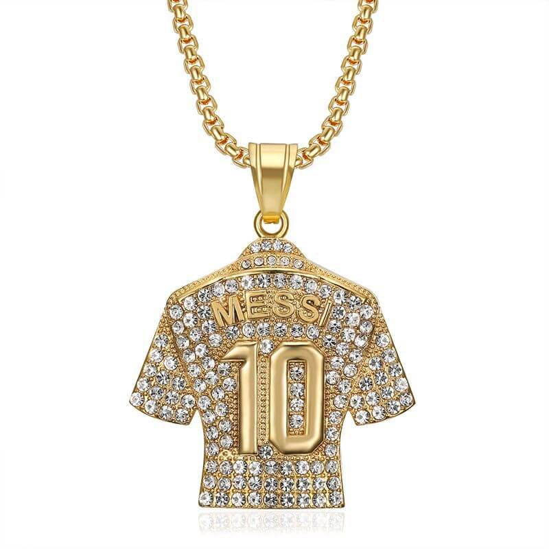 New Hip-hop Hiphop Jewelry Titanium Steel Gold-plated Inlaid Zircon Football MESSI10 Jersey Pendant