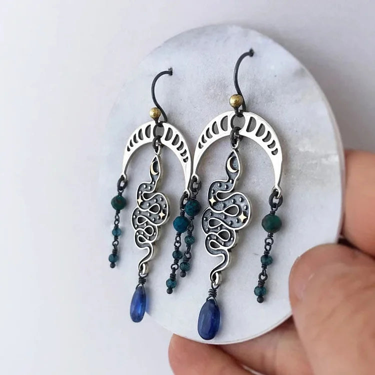 Moon Star Snake Earrings Sapphire Drop Witch Earrings