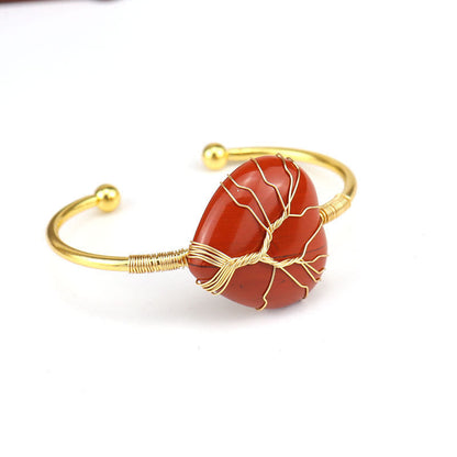 Gold Copper Wire Wrapped Natural Heart Shape Crystal Bracelet