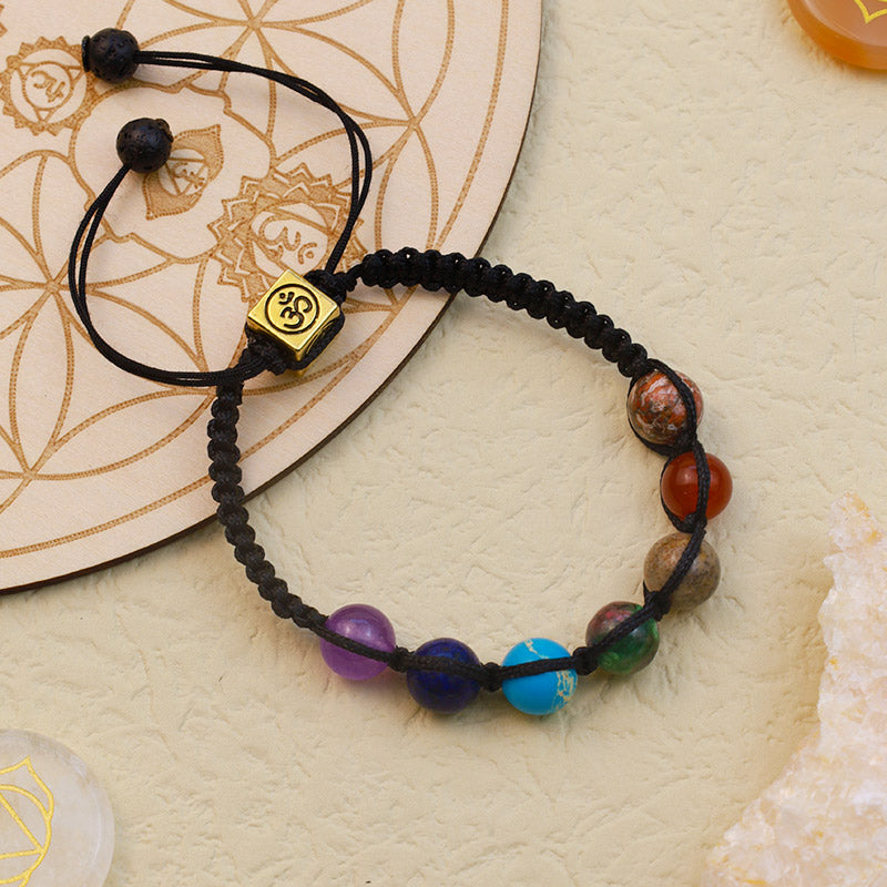 Agate Real Stone OM Symbol Chakra Bracelet