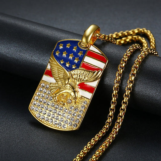 Hip Hop Jewelry Gold Plated Zirconia Flag Eagle Pendant