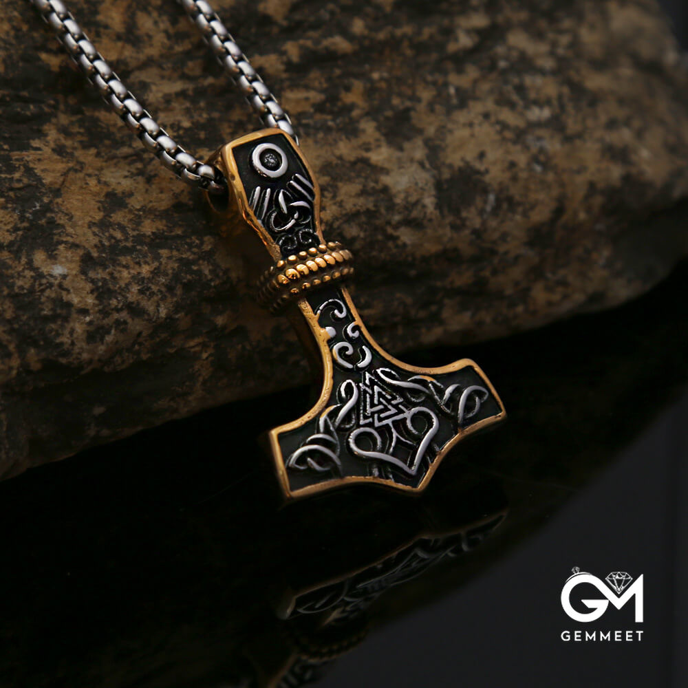 Viking Thor Hammer Triangle Rune Titanium Steel Necklace