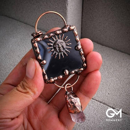 Sun God Black Agate Irregular Amethyst Gemstone Necklace