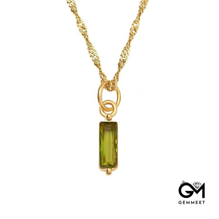 Vertical Rectangular Birthstone 18k Gold Necklace