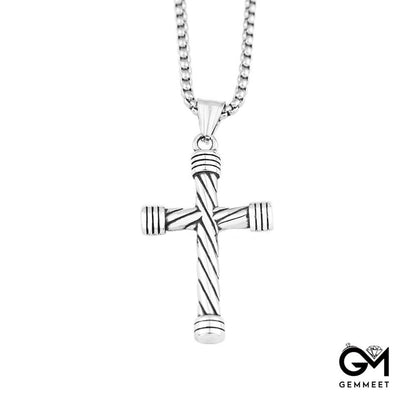 Twisted Pattern Cross Titanium Steel Necklace